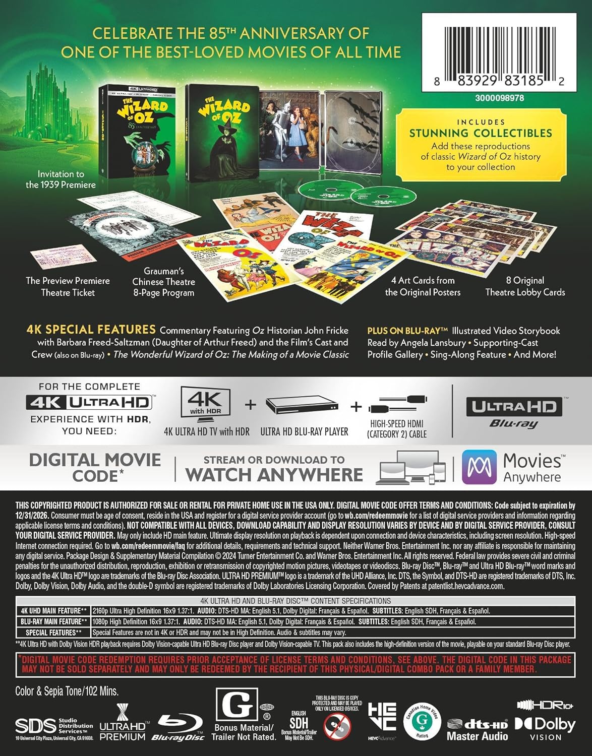 Wizard of OZ: 85th Anniversary Theater Edition Steelbook (4K UHD + BD + DIG)