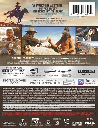 The Outlaw Josey Wales - Limited Edition Steelbook (4K Ultra HD + Digital)